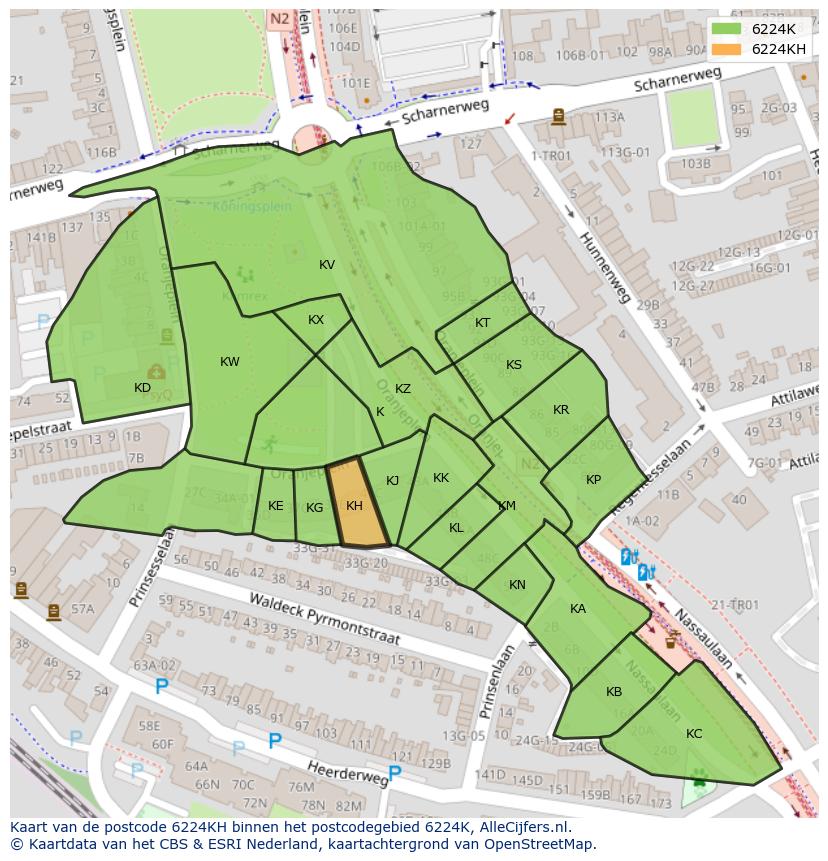 Afbeelding van het postcodegebied 6224 KH op de kaart.