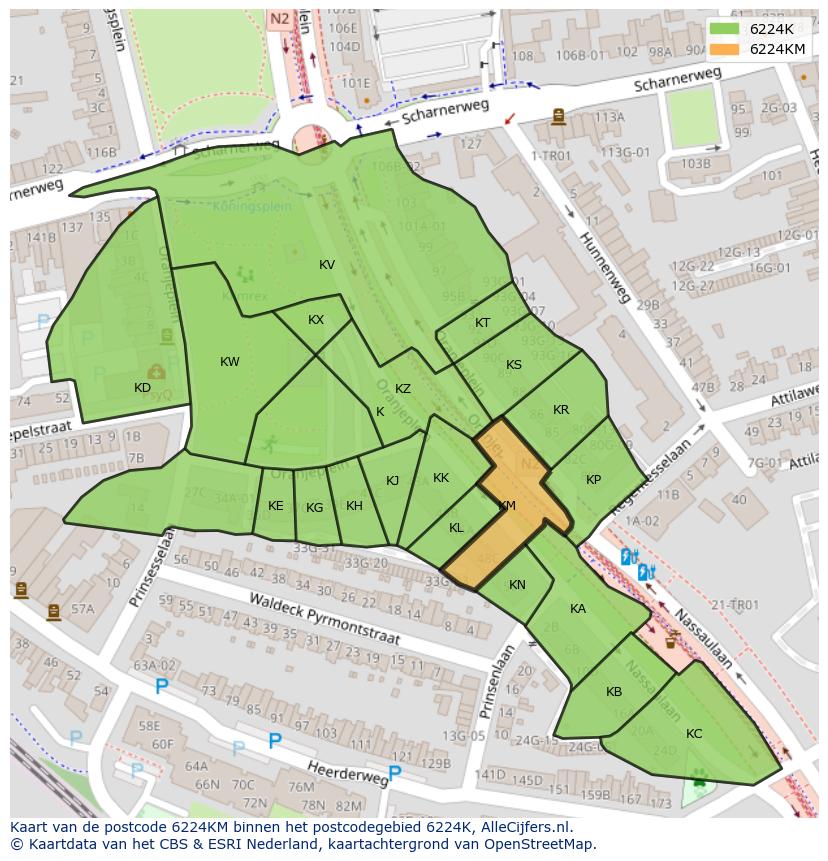 Afbeelding van het postcodegebied 6224 KM op de kaart.