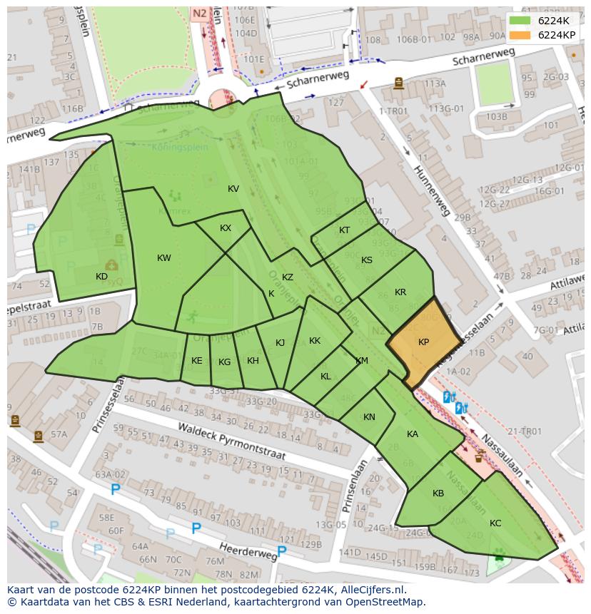 Afbeelding van het postcodegebied 6224 KP op de kaart.