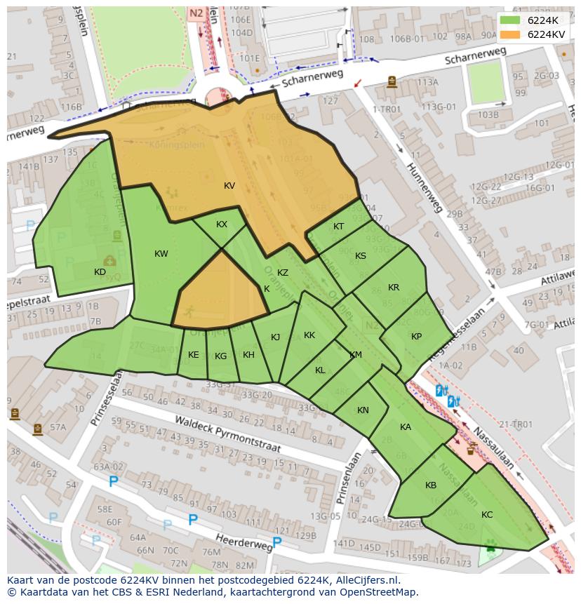 Afbeelding van het postcodegebied 6224 KV op de kaart.