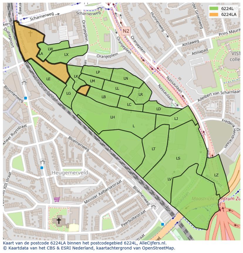 Afbeelding van het postcodegebied 6224 LA op de kaart.