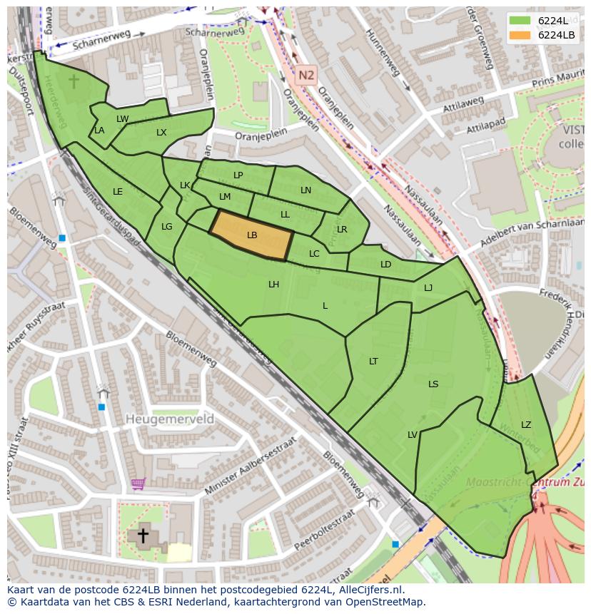 Afbeelding van het postcodegebied 6224 LB op de kaart.