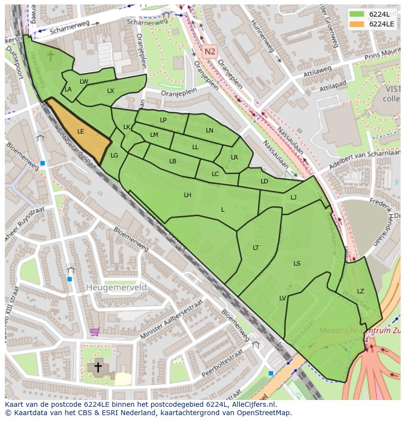 Afbeelding van het postcodegebied 6224 LE op de kaart.