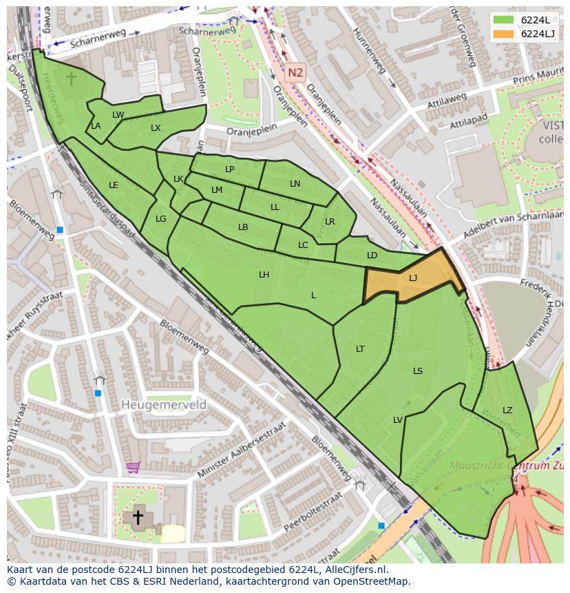 Afbeelding van het postcodegebied 6224 LJ op de kaart.