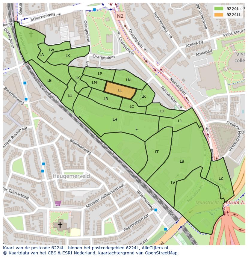 Afbeelding van het postcodegebied 6224 LL op de kaart.