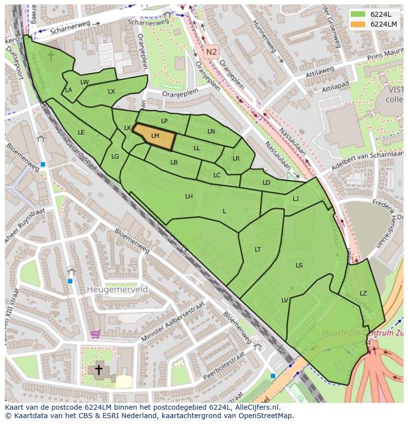 Afbeelding van het postcodegebied 6224 LM op de kaart.