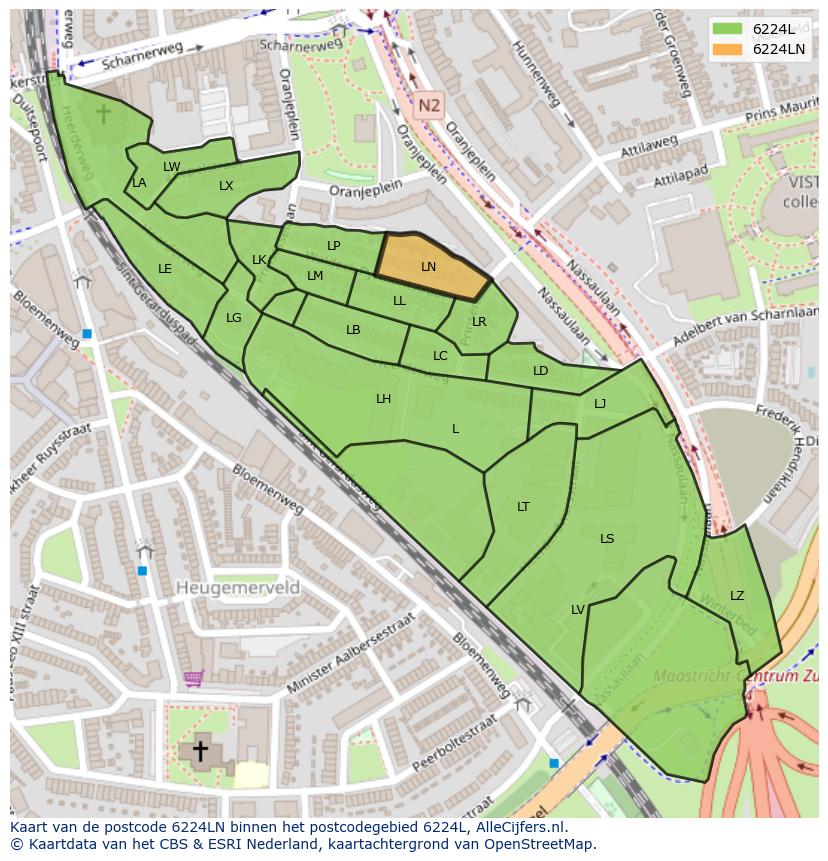 Afbeelding van het postcodegebied 6224 LN op de kaart.