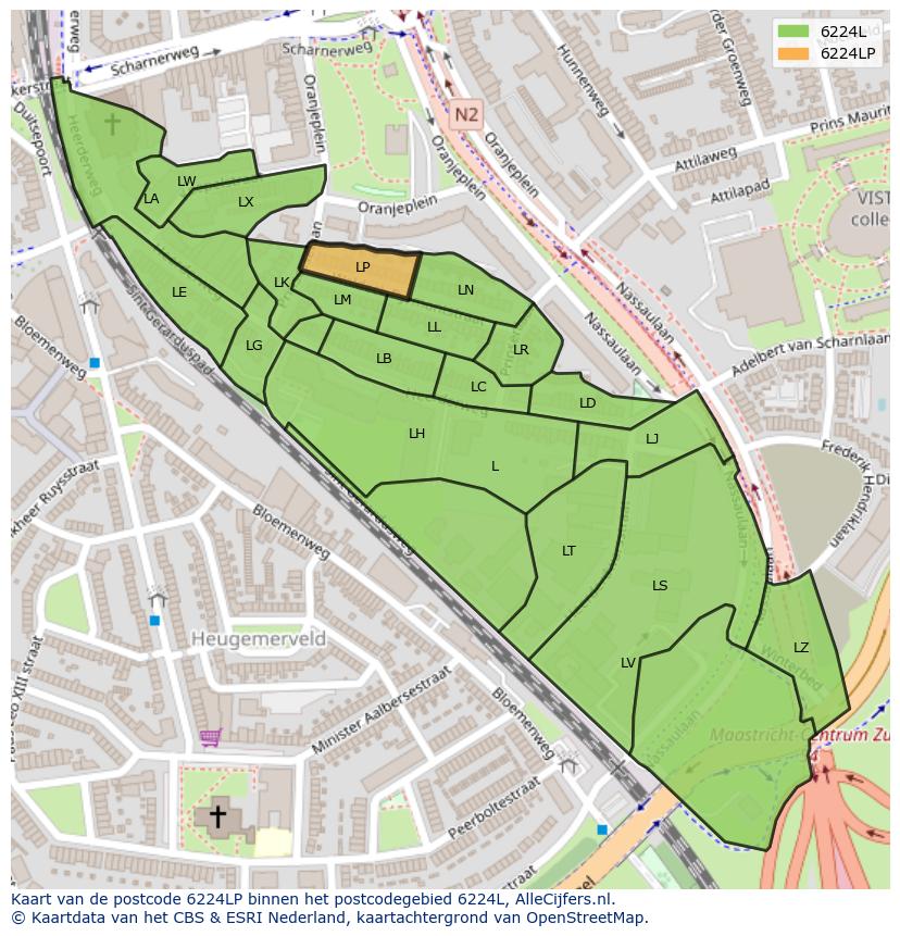 Afbeelding van het postcodegebied 6224 LP op de kaart.