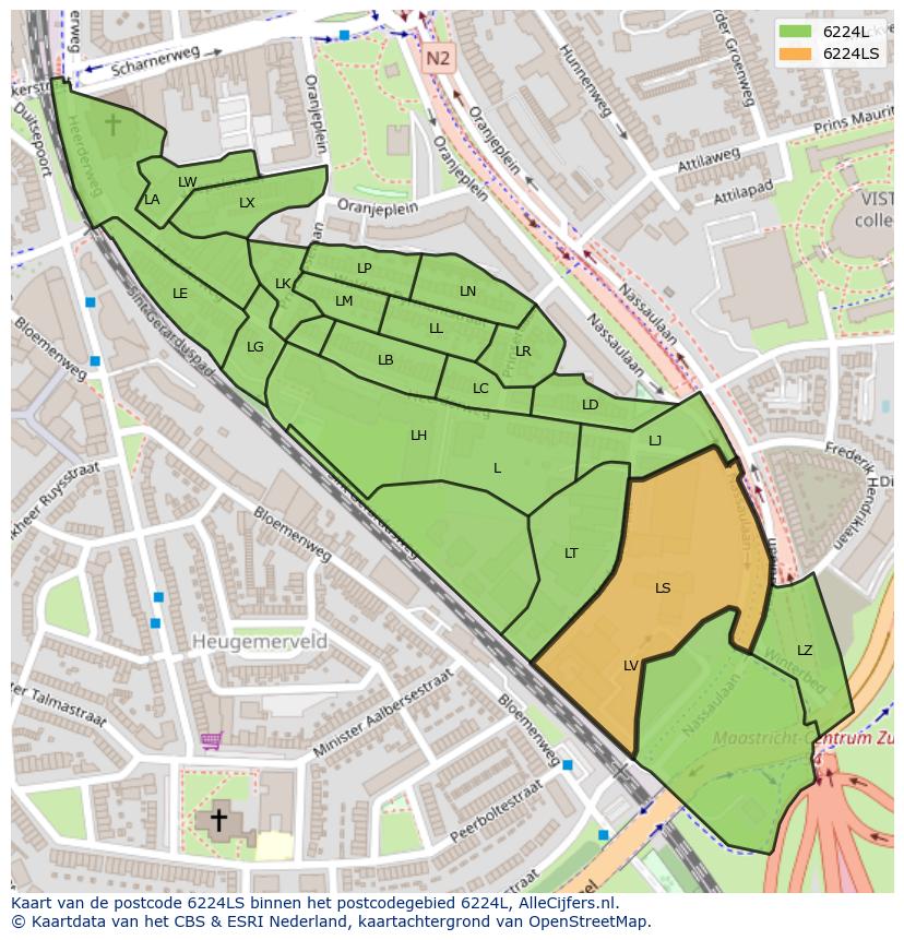 Afbeelding van het postcodegebied 6224 LS op de kaart.