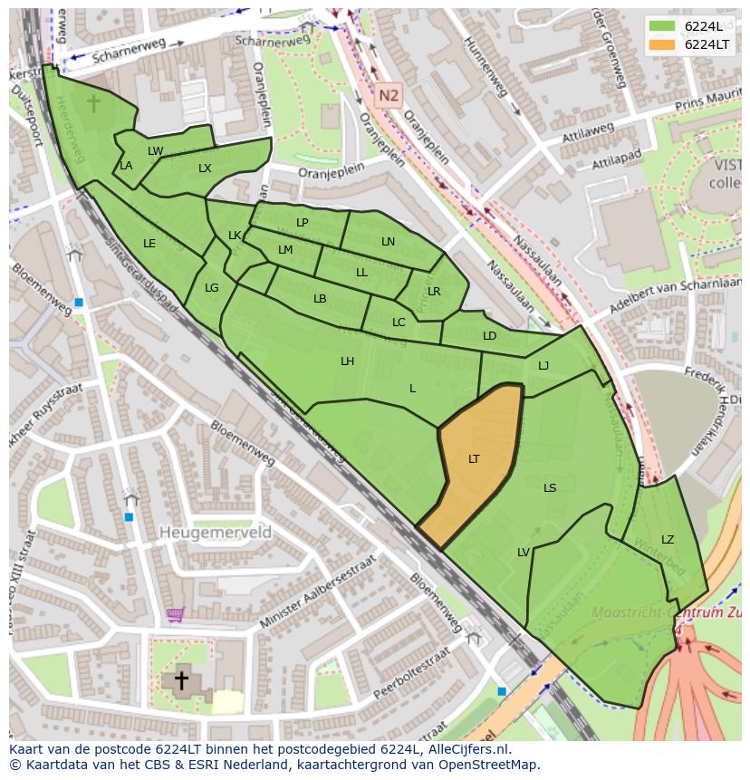Afbeelding van het postcodegebied 6224 LT op de kaart.