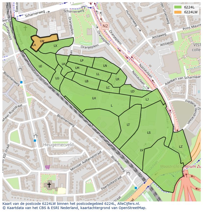 Afbeelding van het postcodegebied 6224 LW op de kaart.