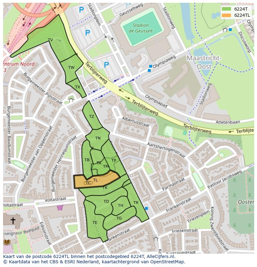 Afbeelding van het postcodegebied 6224 TL op de kaart.