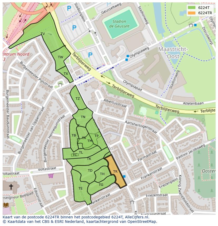 Afbeelding van het postcodegebied 6224 TR op de kaart.