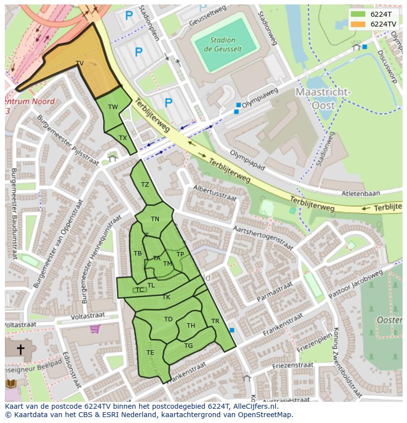 Afbeelding van het postcodegebied 6224 TV op de kaart.