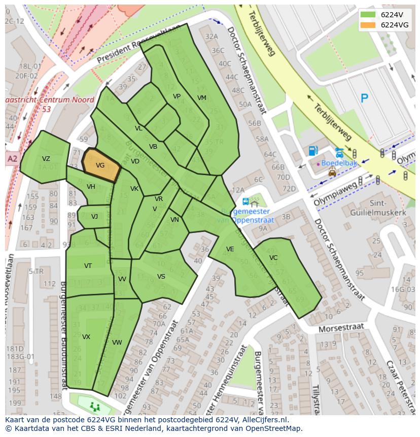 Afbeelding van het postcodegebied 6224 VG op de kaart.