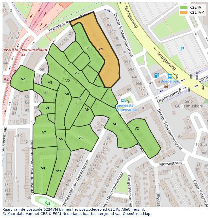 Afbeelding van het postcodegebied 6224 VM op de kaart.