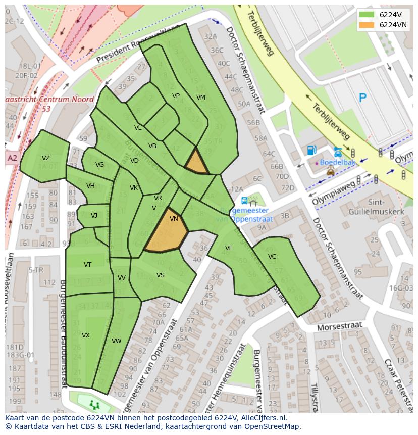 Afbeelding van het postcodegebied 6224 VN op de kaart.