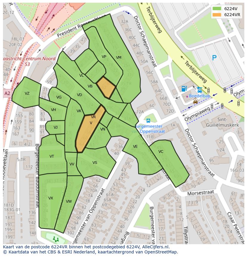 Afbeelding van het postcodegebied 6224 VR op de kaart.