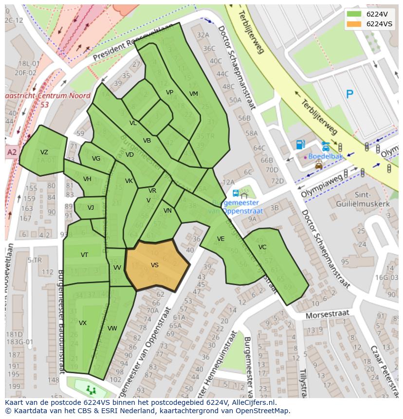 Afbeelding van het postcodegebied 6224 VS op de kaart.