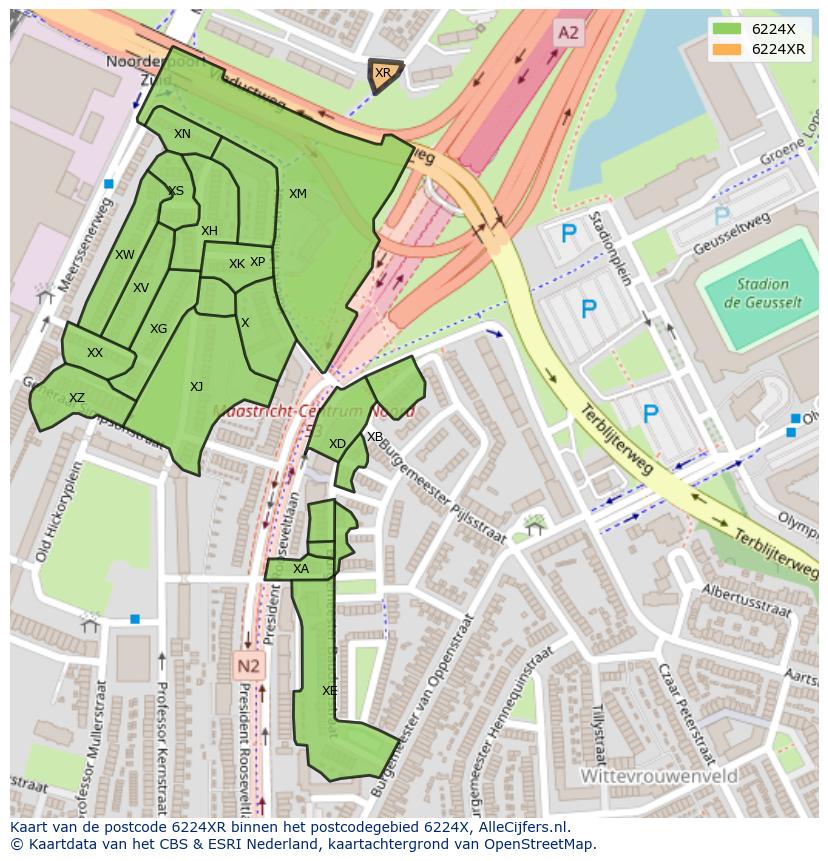 Afbeelding van het postcodegebied 6224 XR op de kaart.