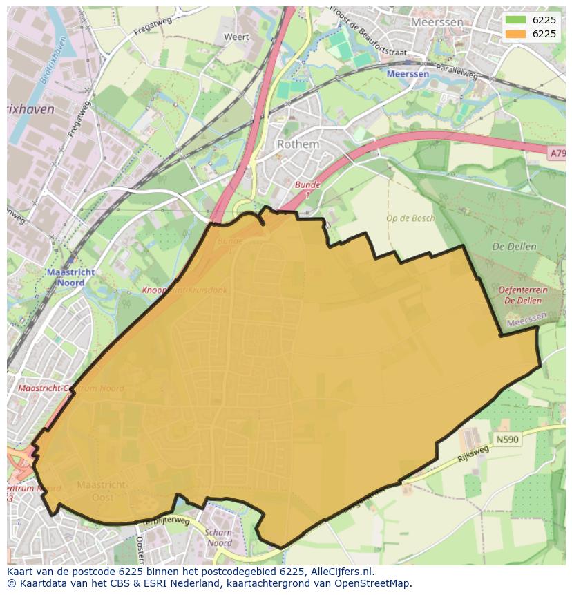 Afbeelding van het postcodegebied 6225 op de kaart.