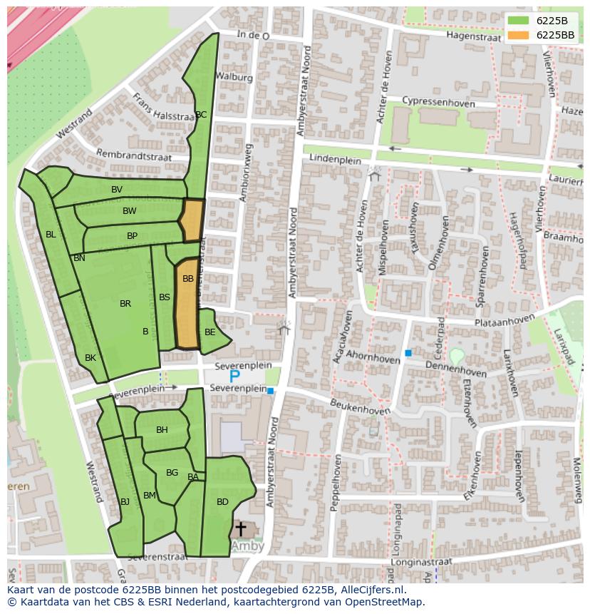 Afbeelding van het postcodegebied 6225 BB op de kaart.