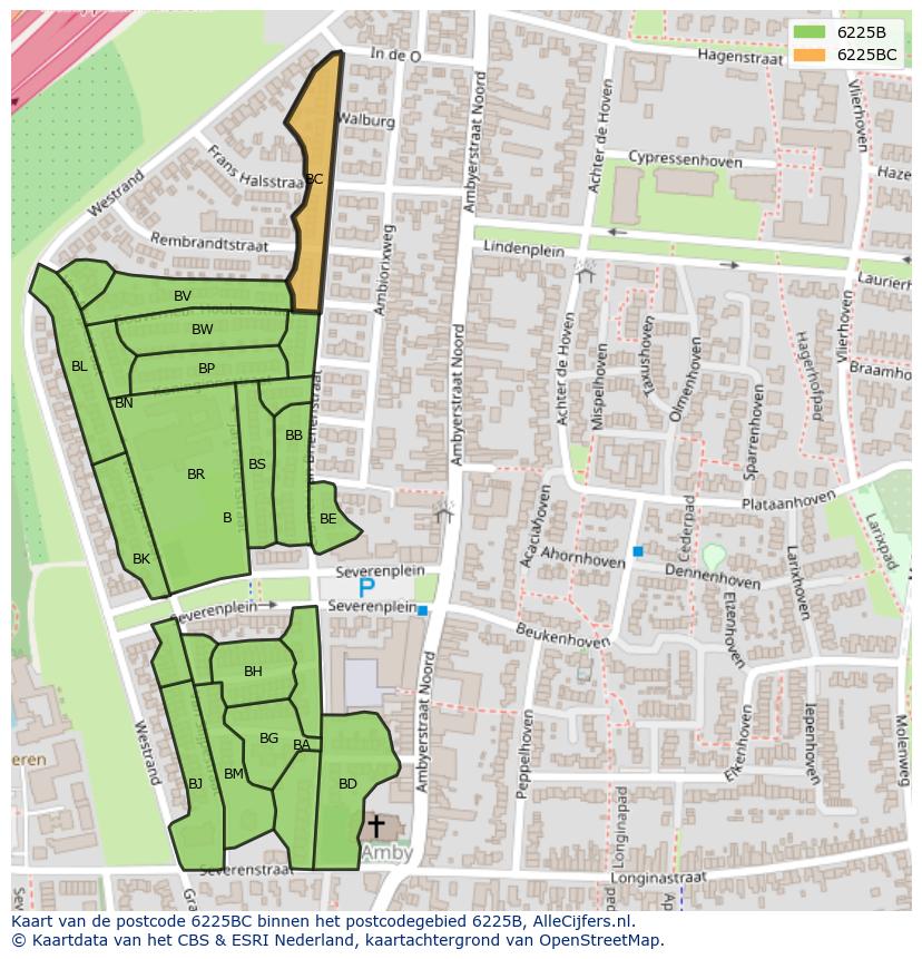 Afbeelding van het postcodegebied 6225 BC op de kaart.