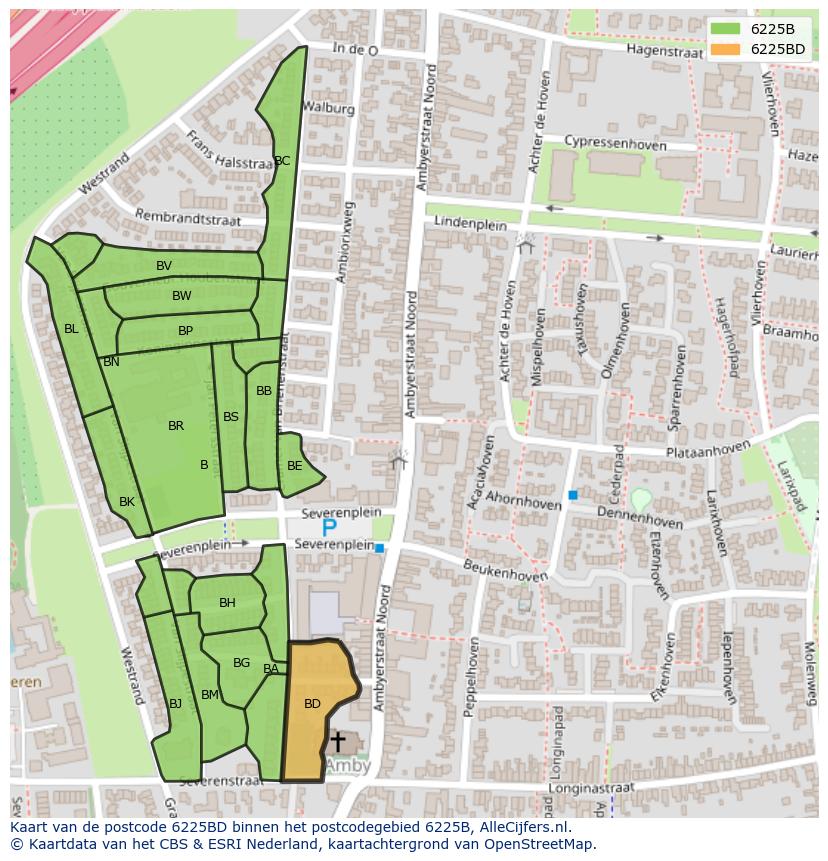 Afbeelding van het postcodegebied 6225 BD op de kaart.