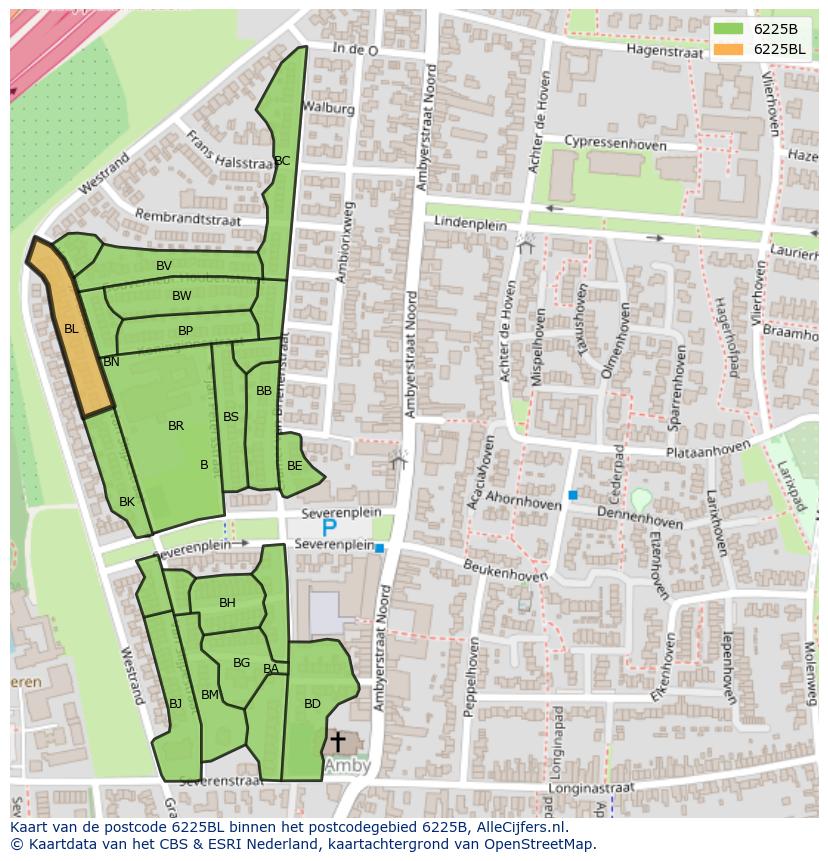 Afbeelding van het postcodegebied 6225 BL op de kaart.