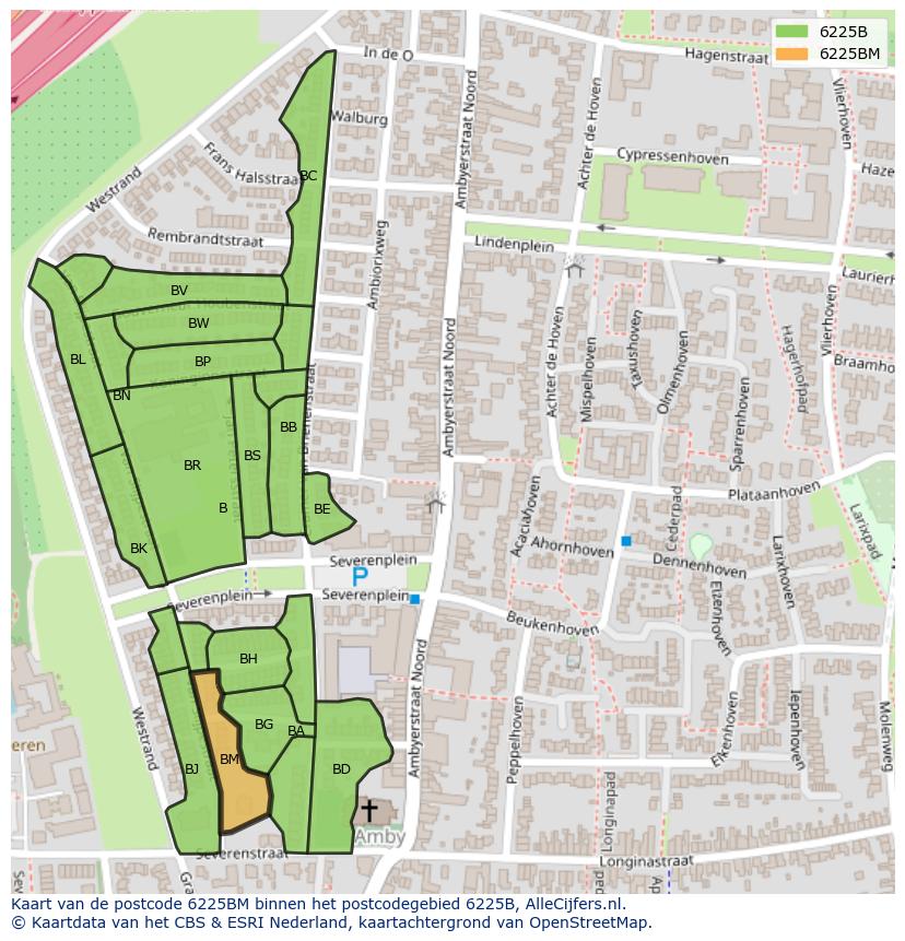 Afbeelding van het postcodegebied 6225 BM op de kaart.