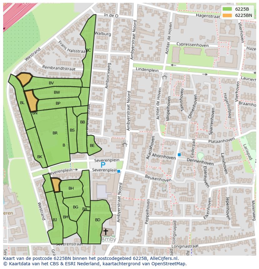 Afbeelding van het postcodegebied 6225 BN op de kaart.