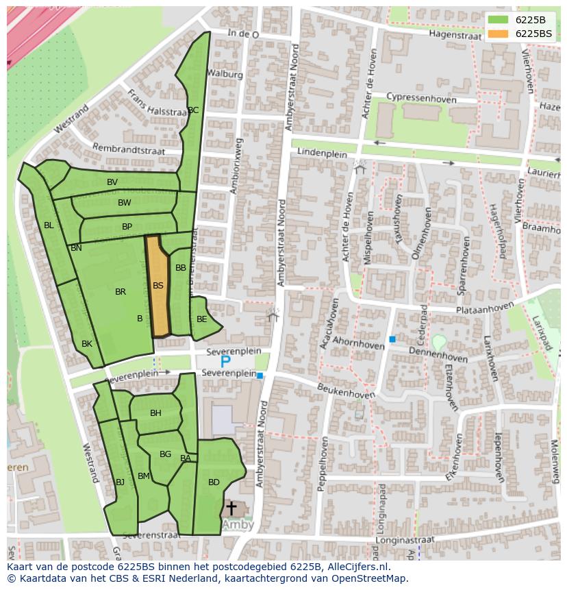 Afbeelding van het postcodegebied 6225 BS op de kaart.