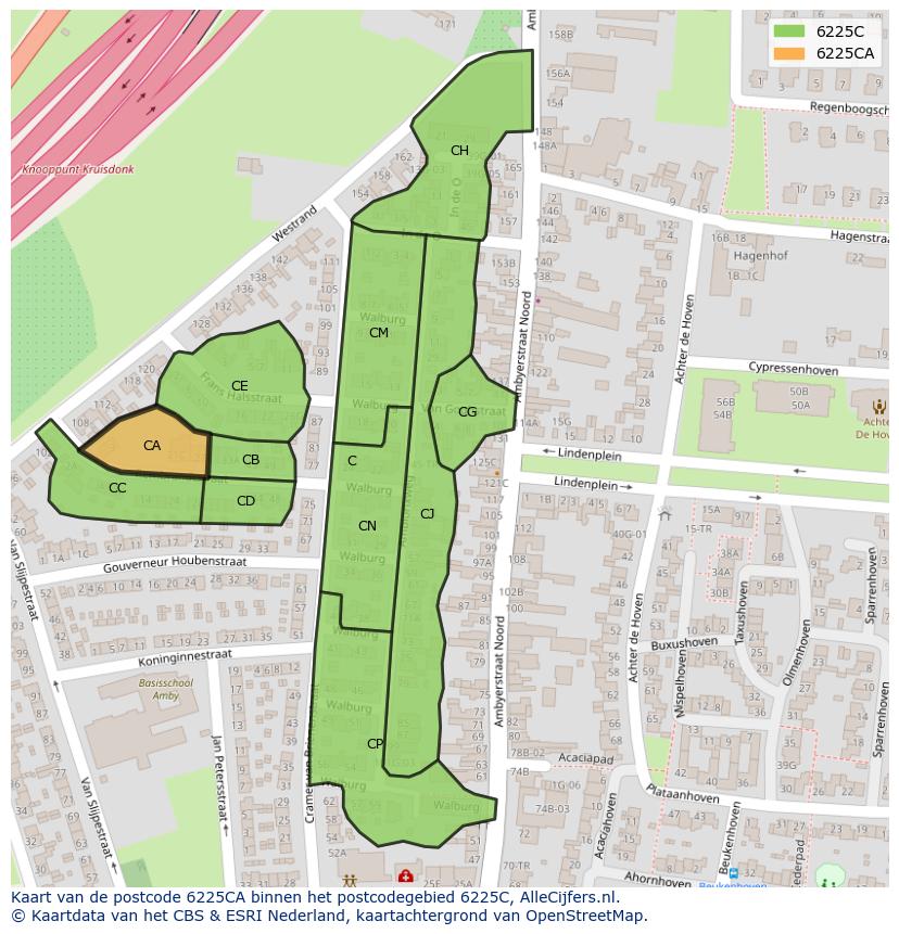 Afbeelding van het postcodegebied 6225 CA op de kaart.