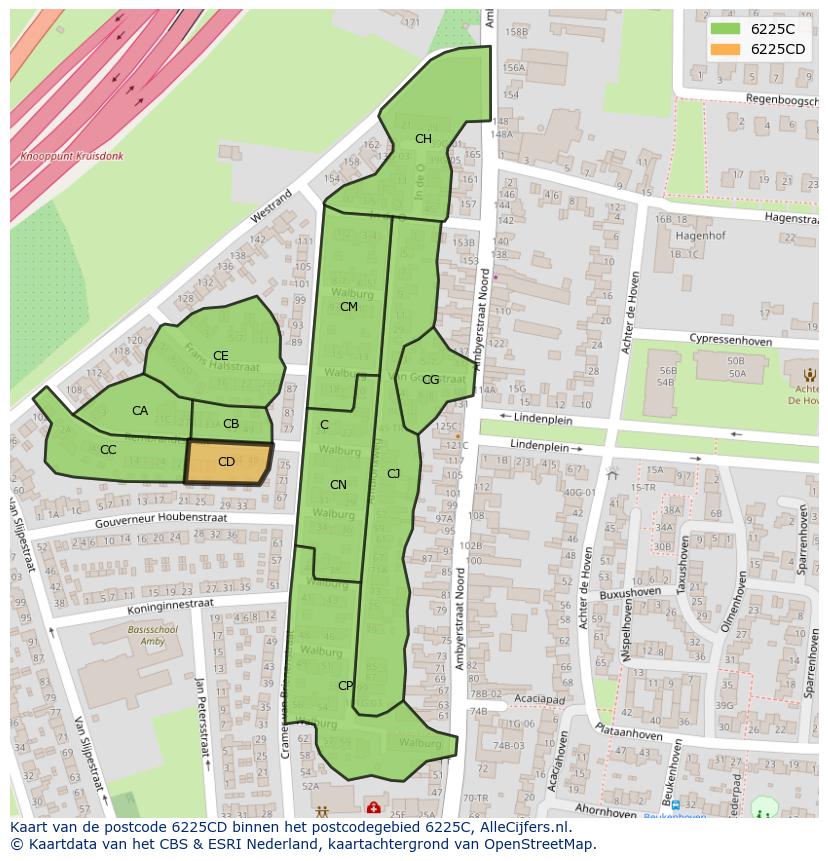 Afbeelding van het postcodegebied 6225 CD op de kaart.