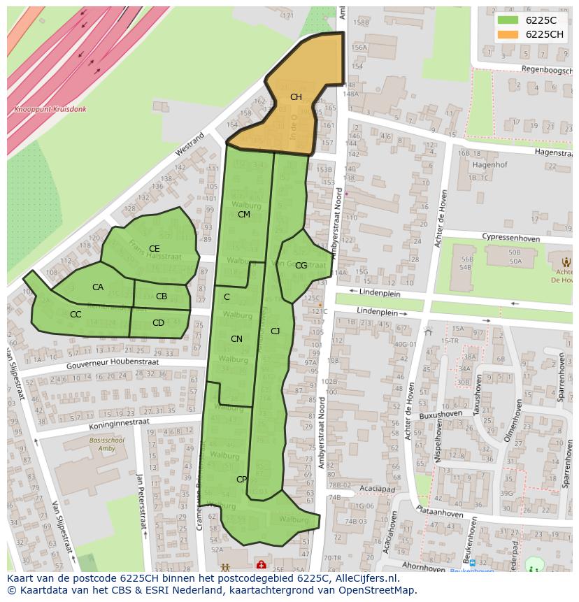 Afbeelding van het postcodegebied 6225 CH op de kaart.