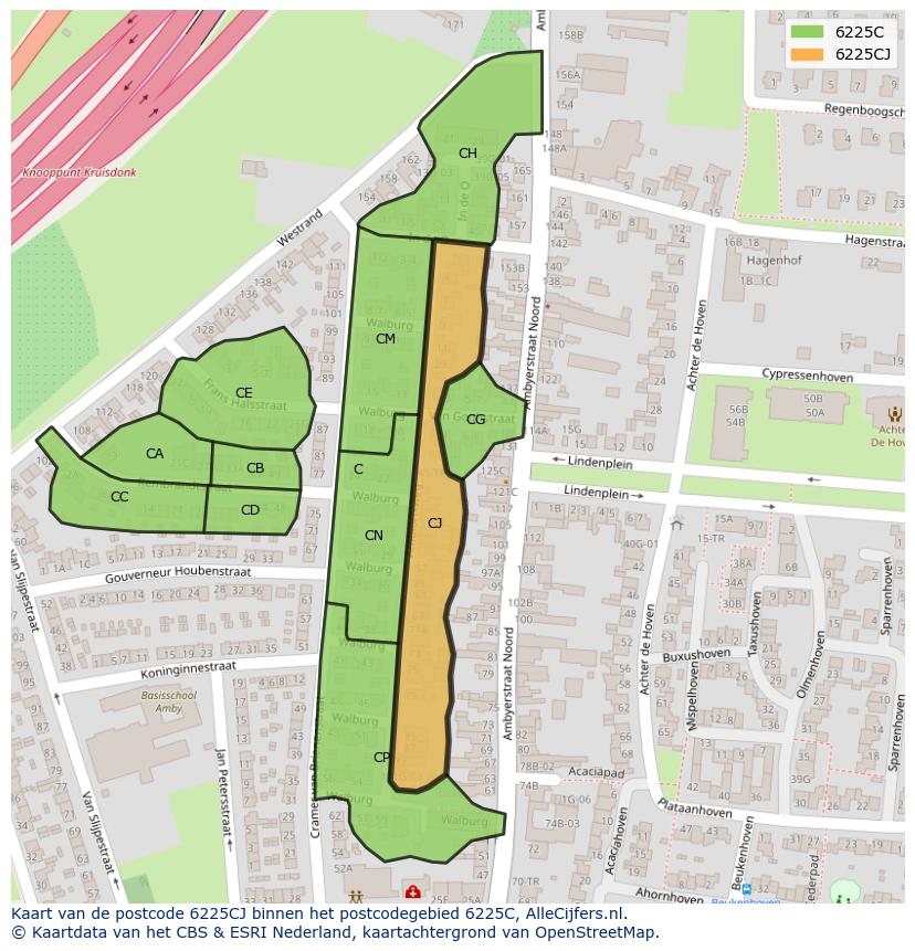 Afbeelding van het postcodegebied 6225 CJ op de kaart.