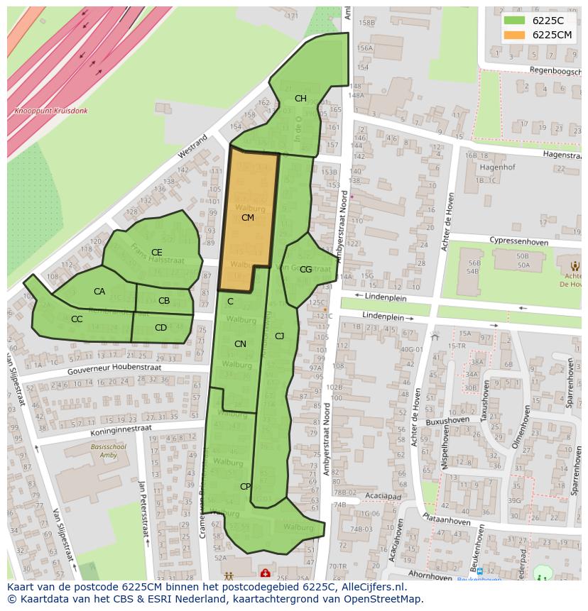 Afbeelding van het postcodegebied 6225 CM op de kaart.