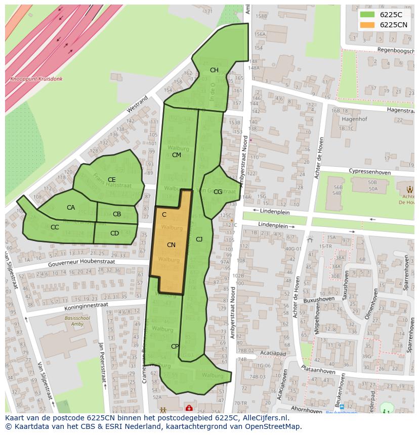 Afbeelding van het postcodegebied 6225 CN op de kaart.