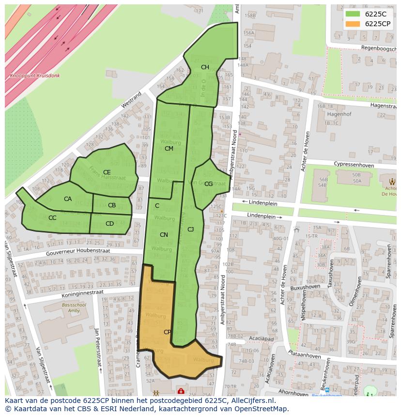 Afbeelding van het postcodegebied 6225 CP op de kaart.