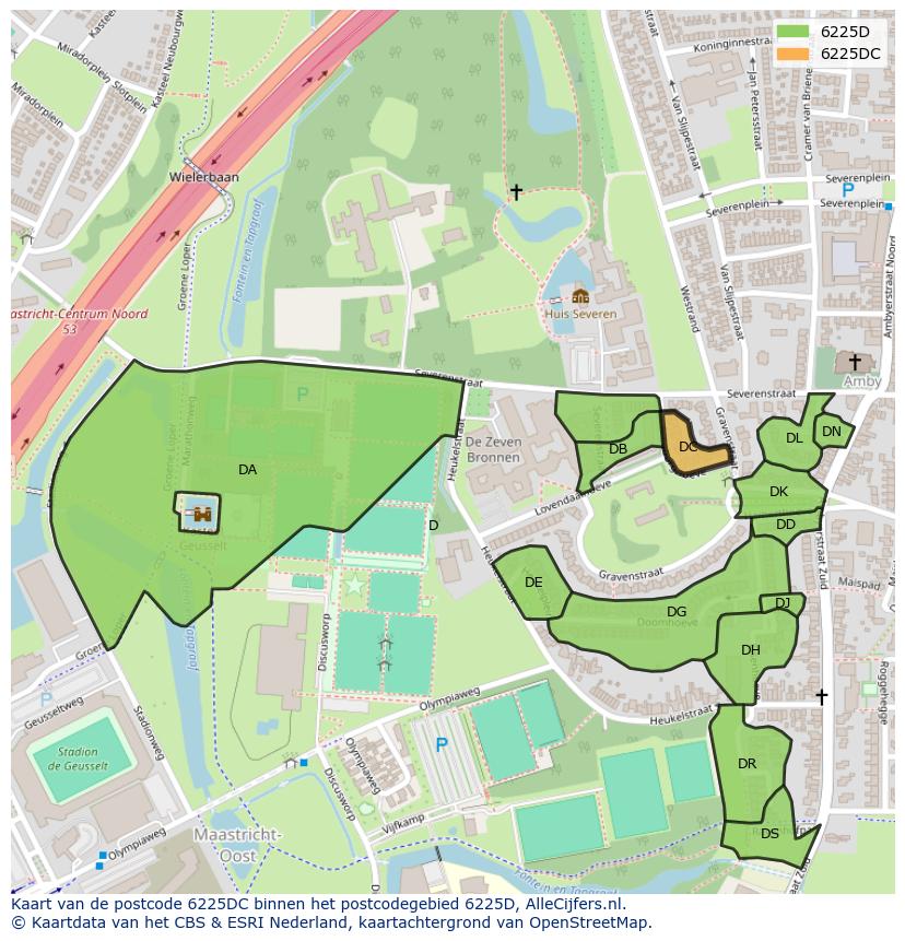 Afbeelding van het postcodegebied 6225 DC op de kaart.