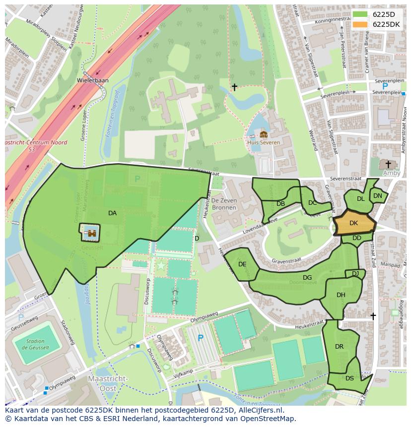 Afbeelding van het postcodegebied 6225 DK op de kaart.