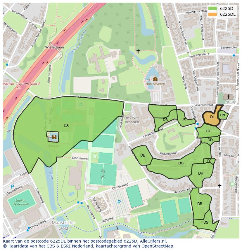 Afbeelding van het postcodegebied 6225 DL op de kaart.