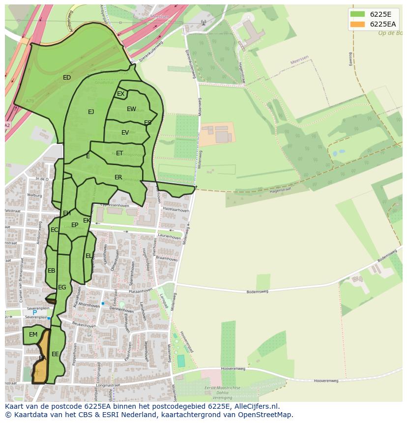 Afbeelding van het postcodegebied 6225 EA op de kaart.