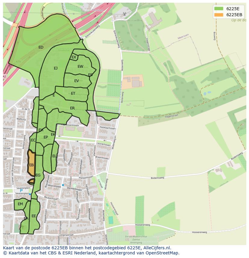 Afbeelding van het postcodegebied 6225 EB op de kaart.