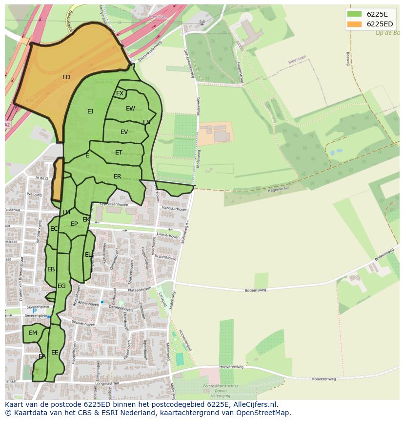 Afbeelding van het postcodegebied 6225 ED op de kaart.