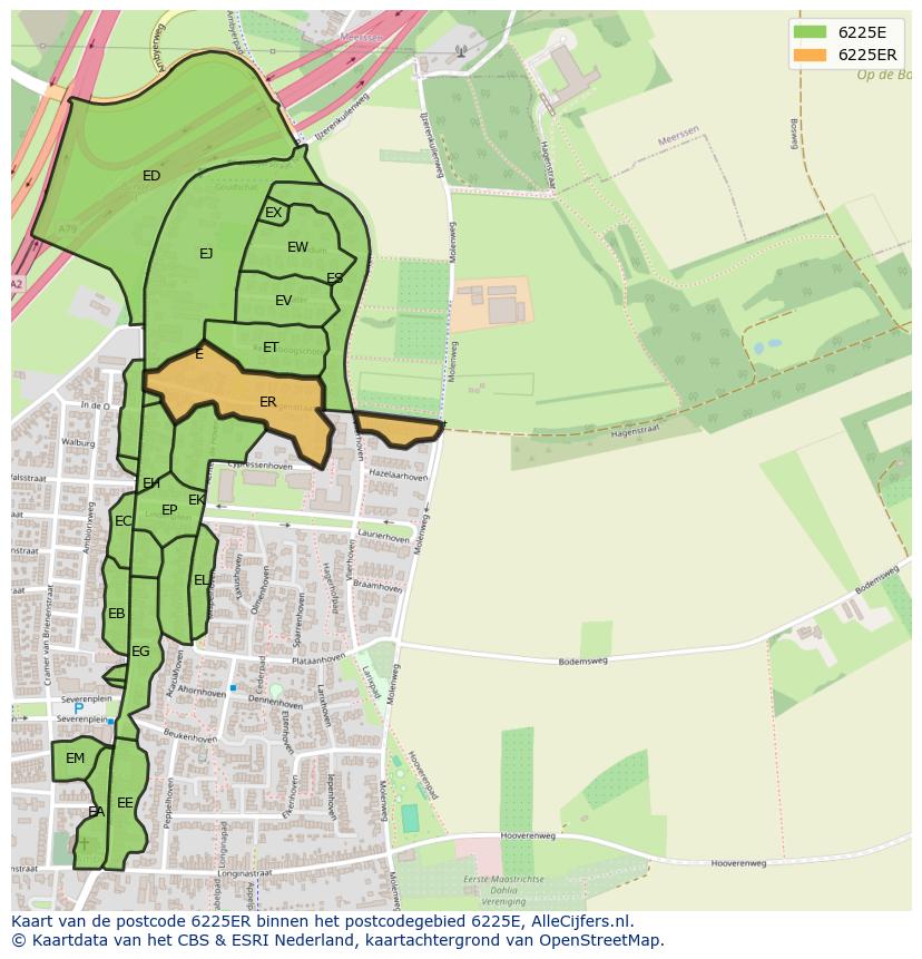 Afbeelding van het postcodegebied 6225 ER op de kaart.
