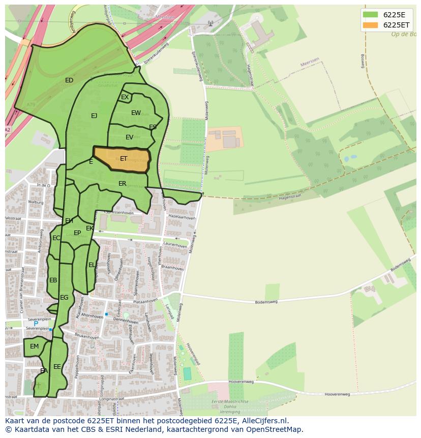 Afbeelding van het postcodegebied 6225 ET op de kaart.