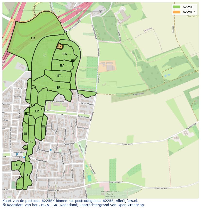 Afbeelding van het postcodegebied 6225 EX op de kaart.