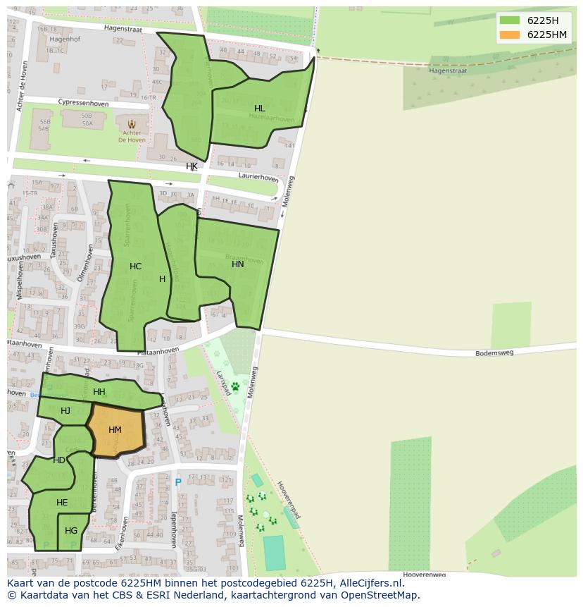 Afbeelding van het postcodegebied 6225 HM op de kaart.