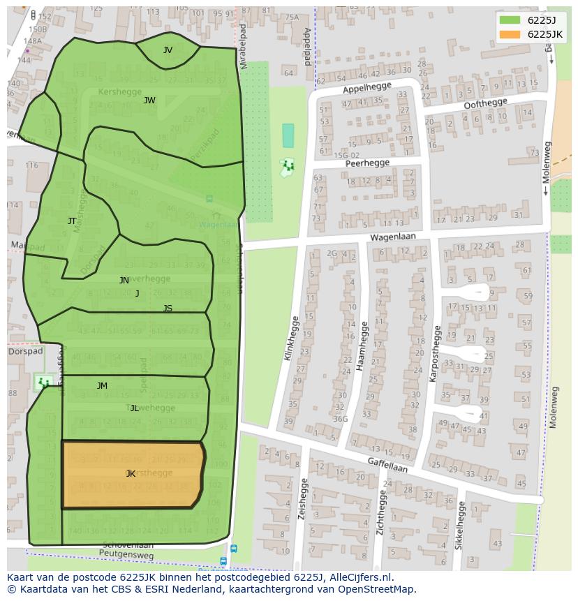 Afbeelding van het postcodegebied 6225 JK op de kaart.